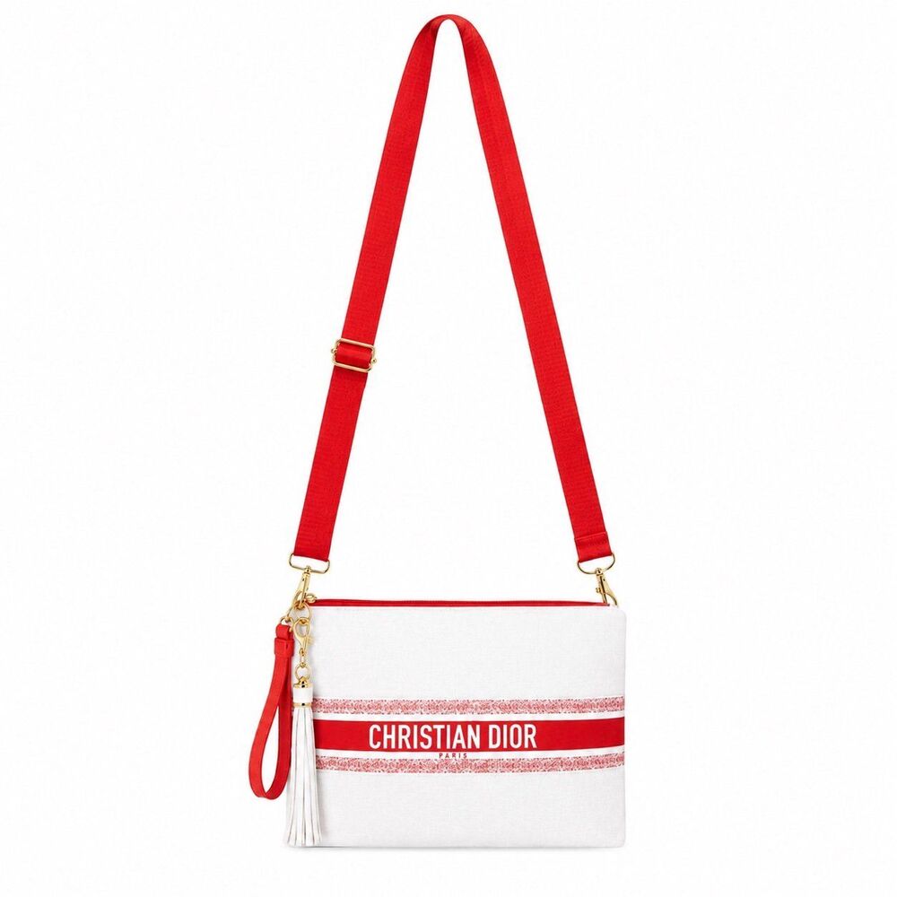 Christian Dior Beauty White Red Terry Cloth Converted Crossbody Wristlet Bag